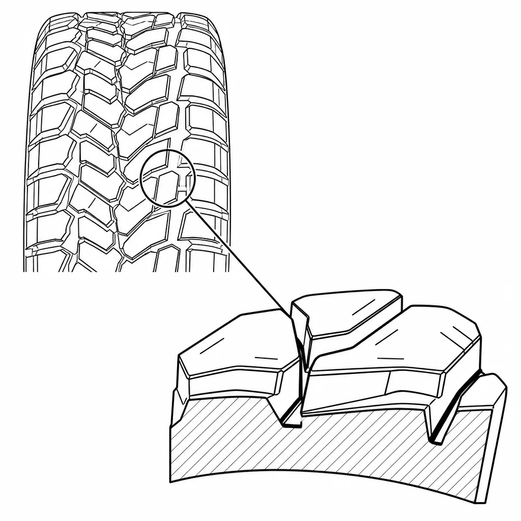 Schéma illustratif : Grands volumes de gomme faiblement subdivisés par des entailles fines