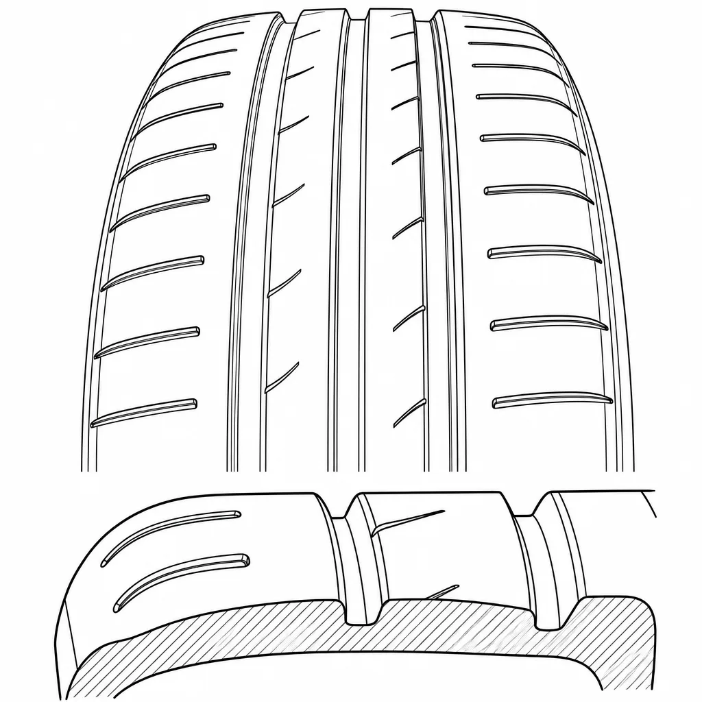 Schéma illustratif : Épaules arrondies découpées par des encoches transversales courtes