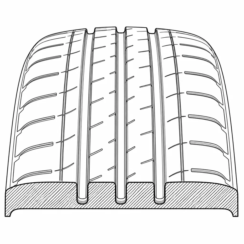 Schéma illustratif : Quatre coupures longitudinales de la section de gomme