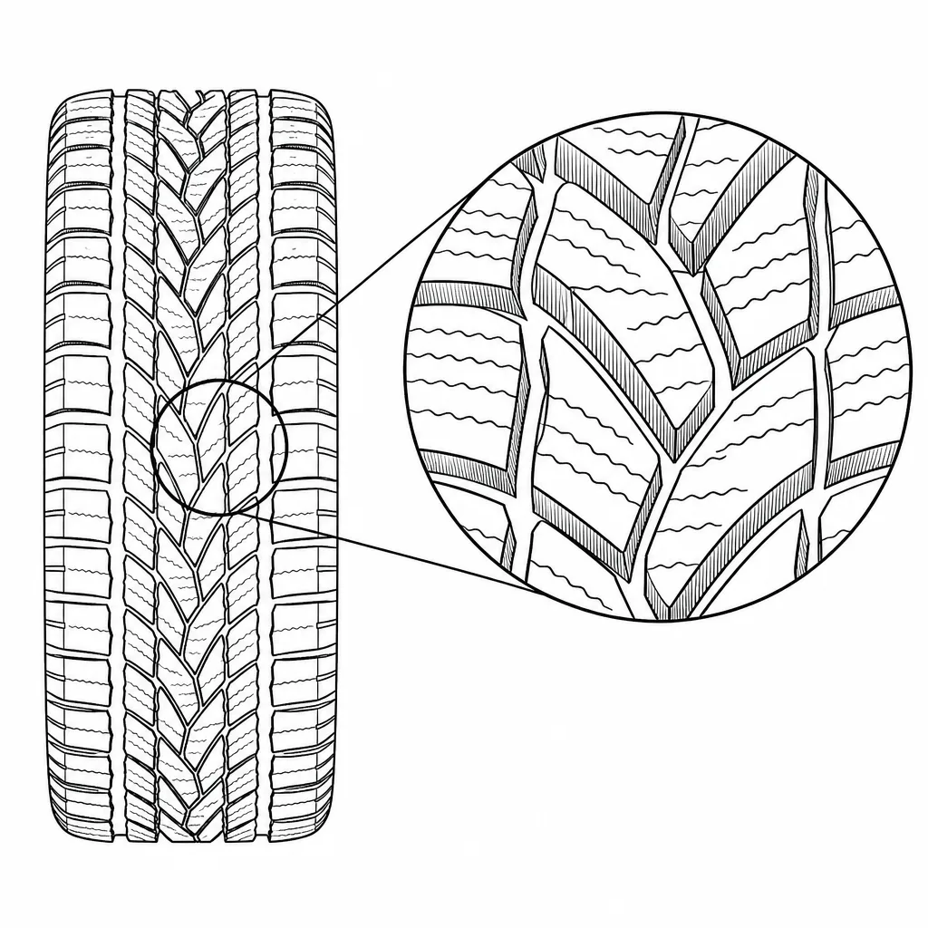 Schéma illustratif : Association de rainures obliques et de sillons longitudinaux sinueux