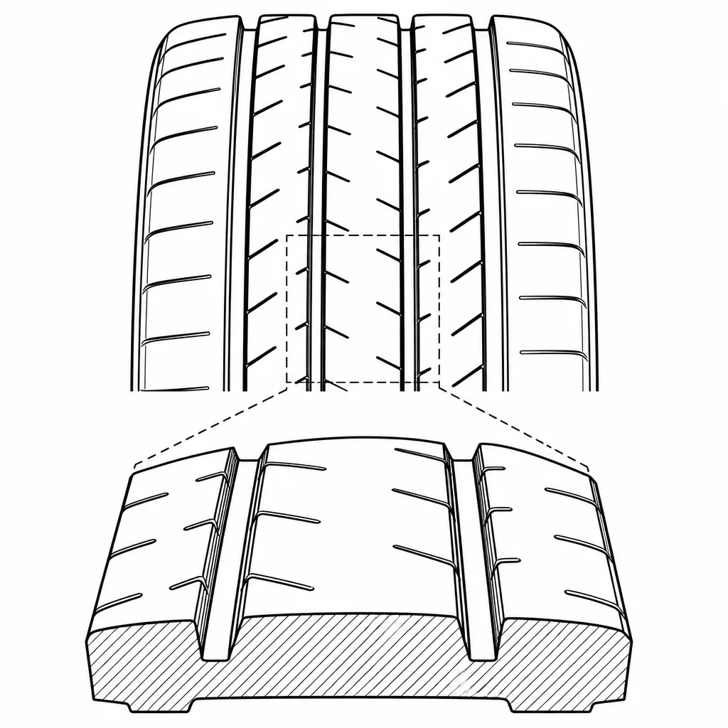 Schéma illustratif : Forte proportion de gomme pleine dans les bandes centrales peu interrompues