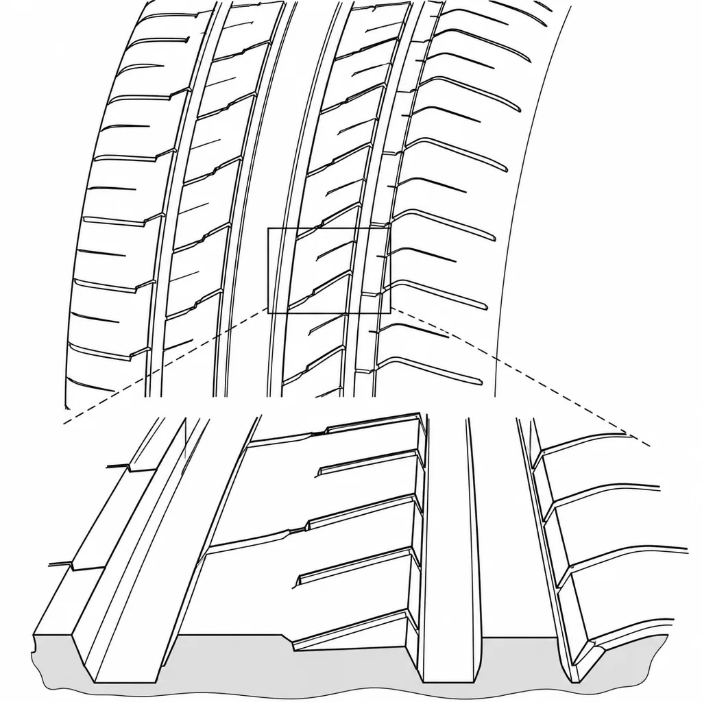 Schéma illustratif : Entailles obliques nombreuses dans les rangées médianes étroites