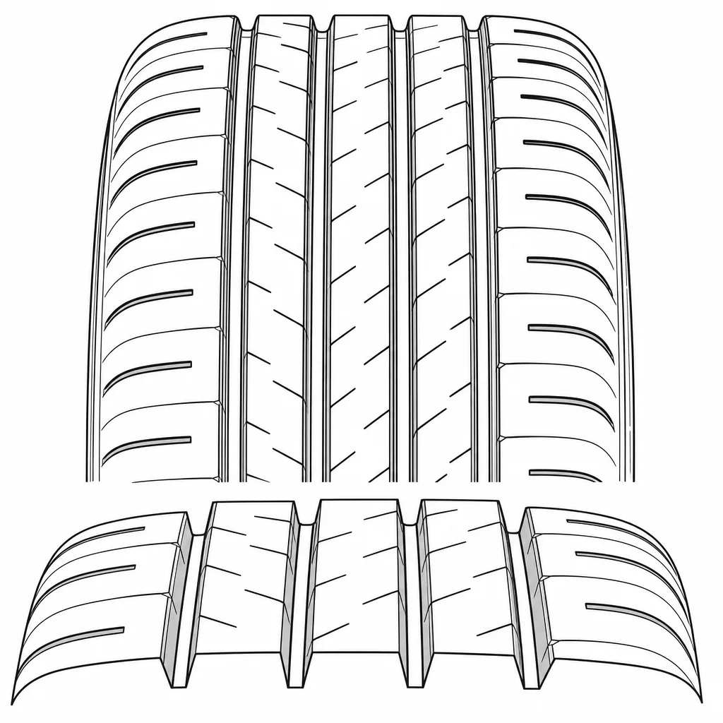 Schéma illustratif : Cinq bandes porteuses relativement étroites délimitées par quatre rainures