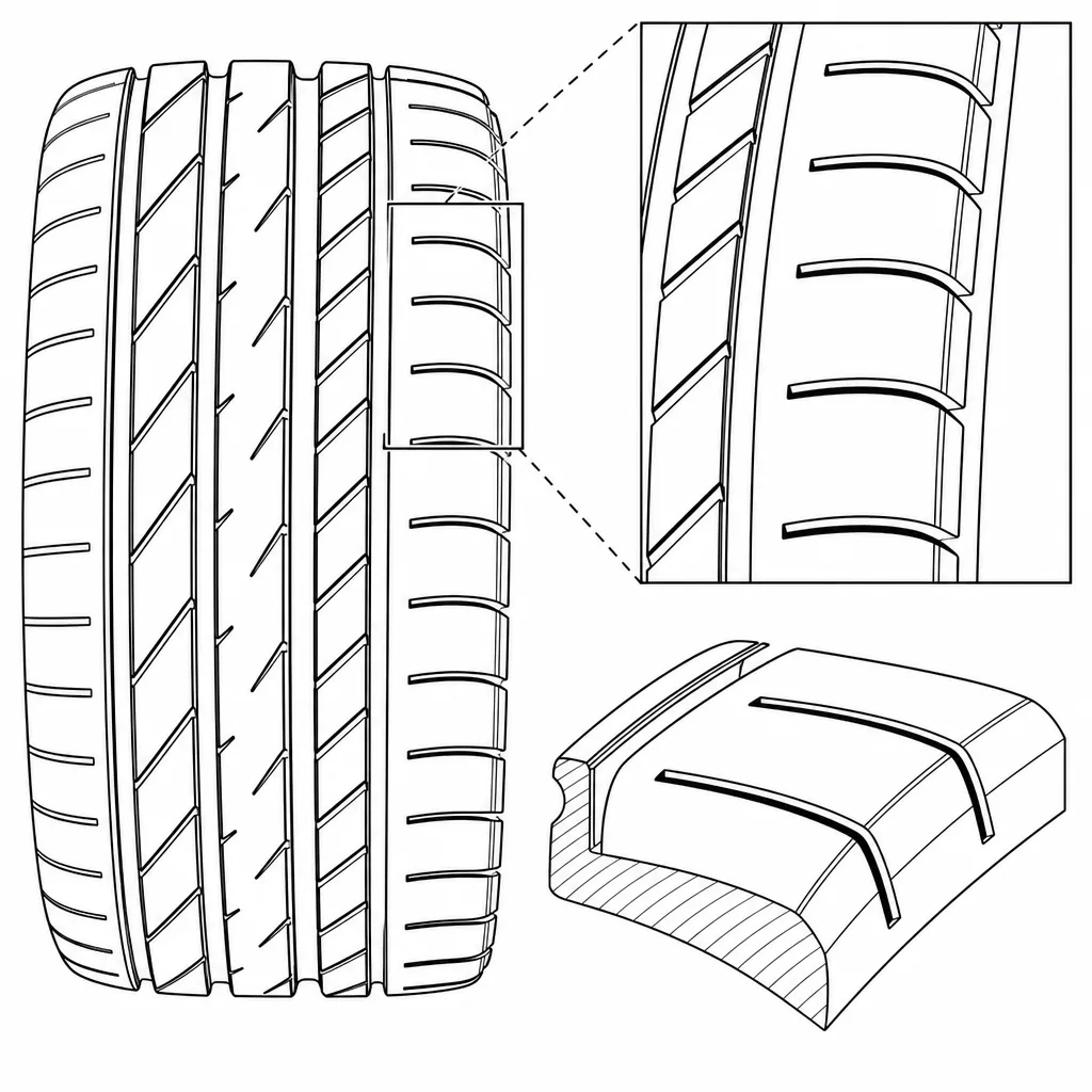 Schéma illustratif : Blocs d'épaule larges avec encoches transversales courtes