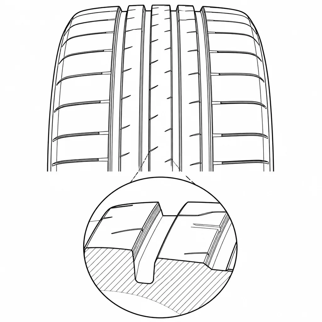 Schéma illustratif : Séparation de la bande de roulement en bandes longitudinales étroites par des vides circonférentiels
