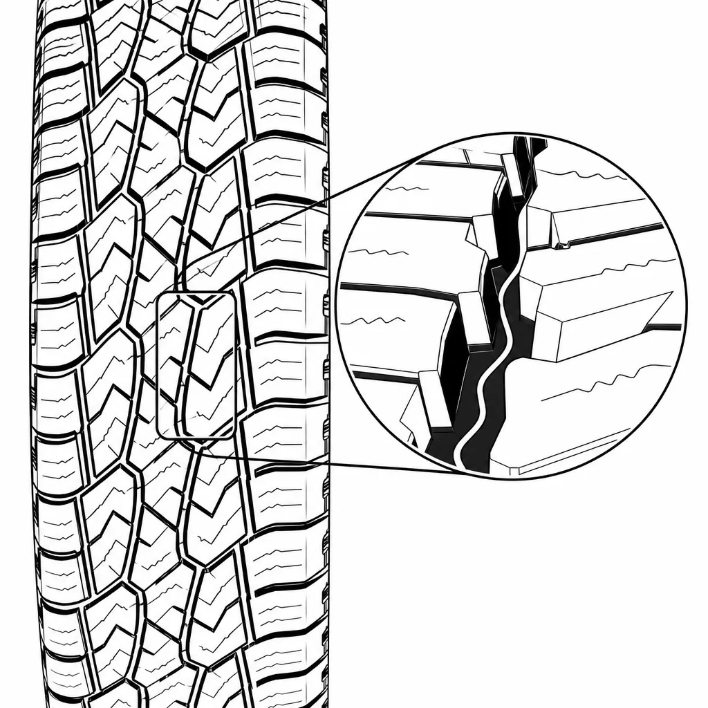 Schéma illustratif : Rainures longitudinales sinueuses avec étranglements successifs