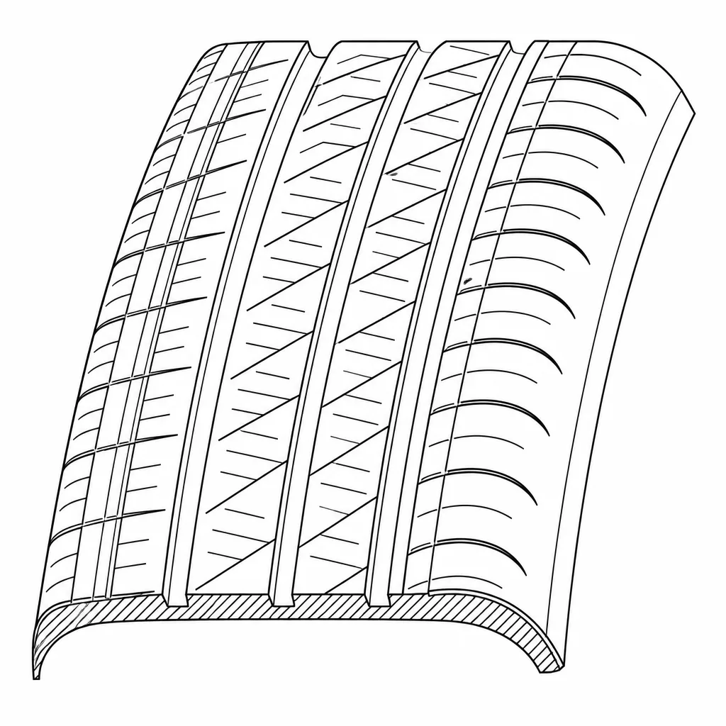 Schéma illustratif : Découpage longitudinal dense par rapport à la largeur visuelle de la bande de roulement