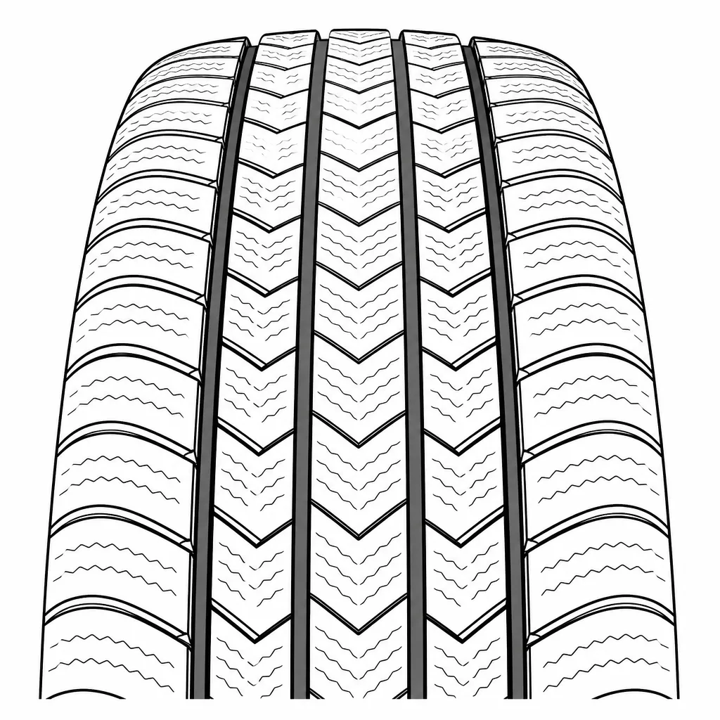 Schéma illustratif : Quatre rainures circonférentielles séparant des files longitudinales étroites