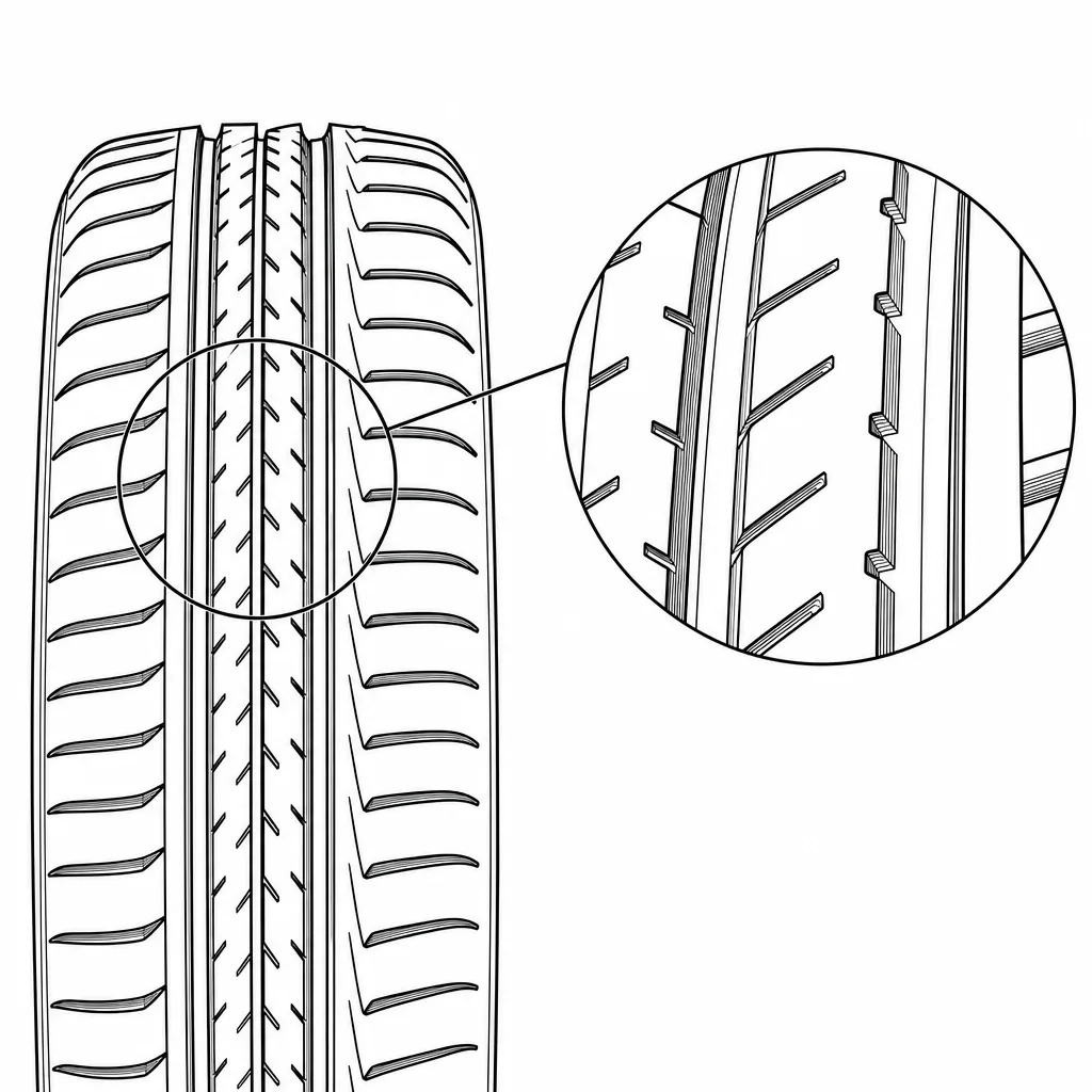 Schéma illustratif : Bandes centrales étroites à entailles obliques