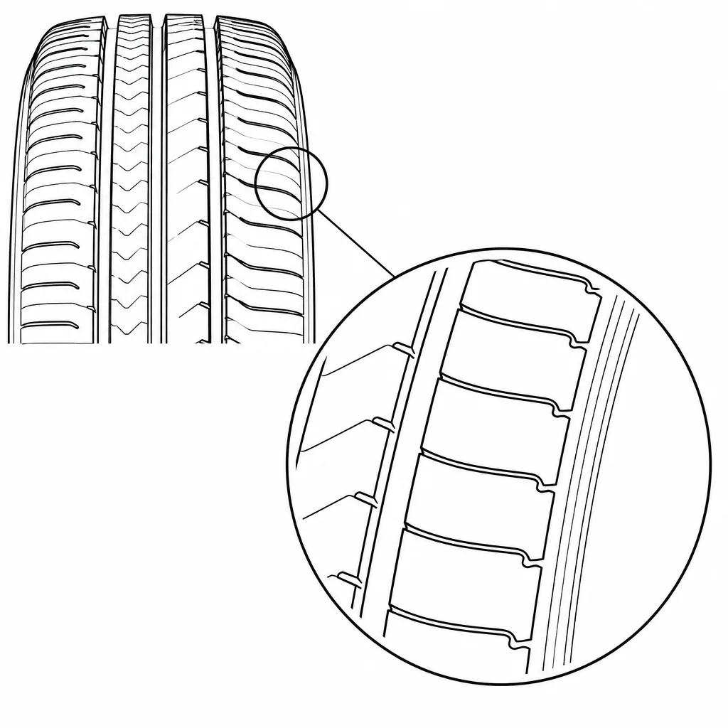 Schéma illustratif : Épaules composées de pavés longitudinaux étroits avec encoches courtes ouvertes vers l’extérieur