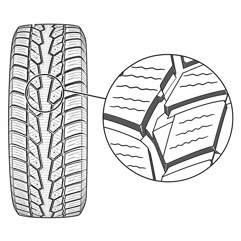Schéma illustratif : Pointes de gomme formées aux croisements des sillons obliques et longitudinaux