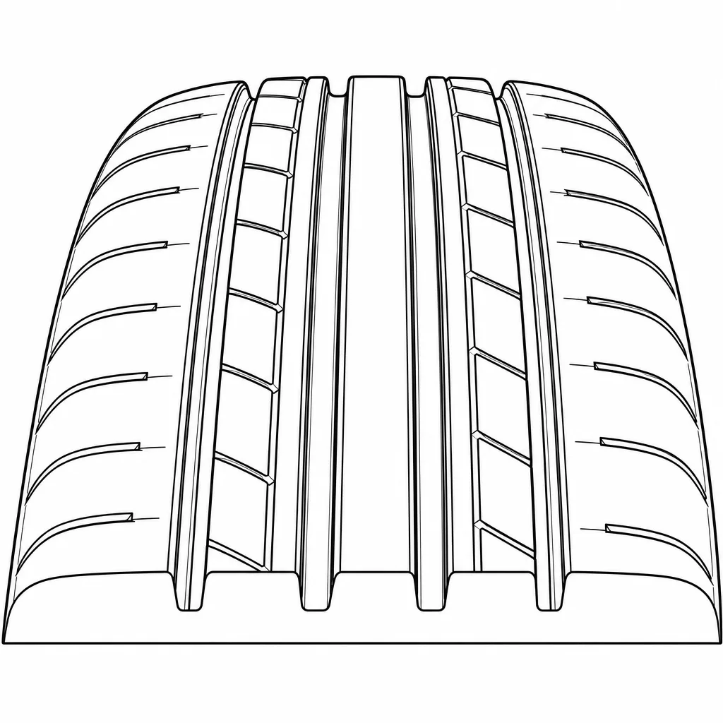 Schéma illustratif : Quatre rainures circonférentielles séparant cinq bandes de gomme