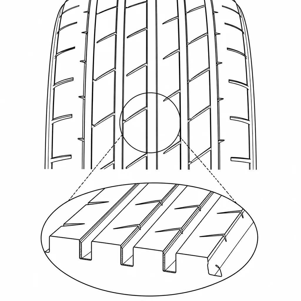 Schéma illustratif : Rainures rectilignes parallèles réparties entre les voies de gomme