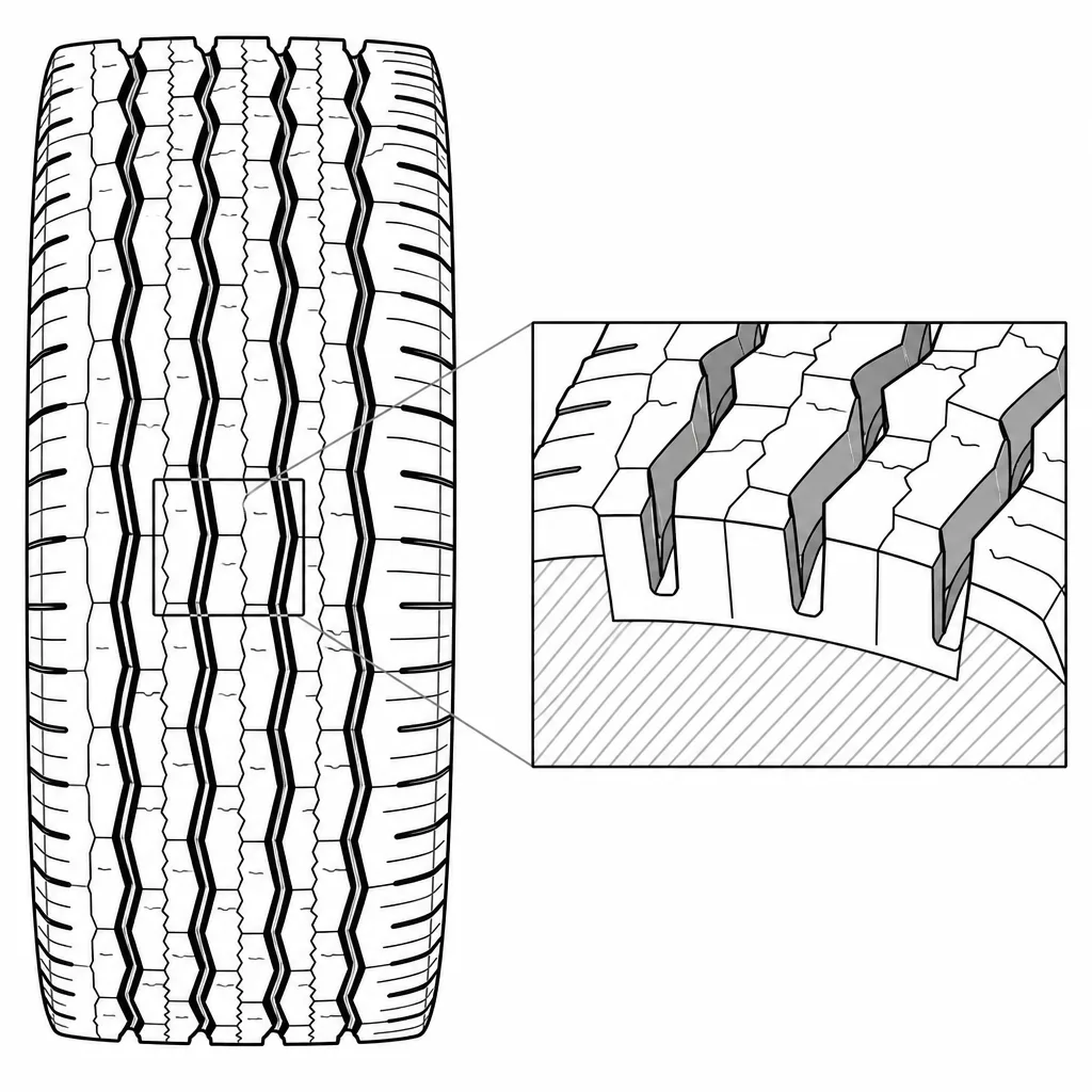 Schéma illustratif : Quatre volumes creux circonférentiels répartis dans la largeur utile