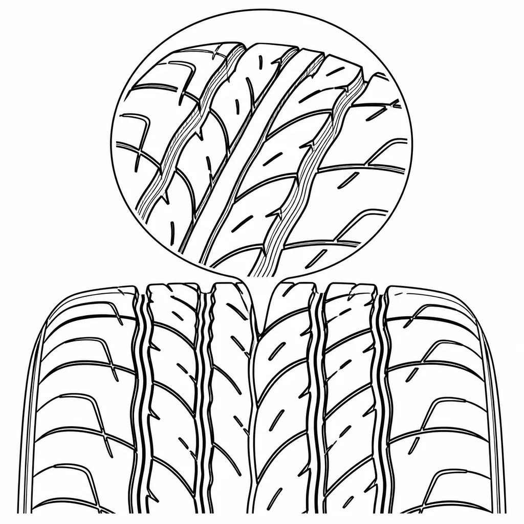 Schéma illustratif : Quatre rainures longitudinales sinueuses associées aux découpes obliques