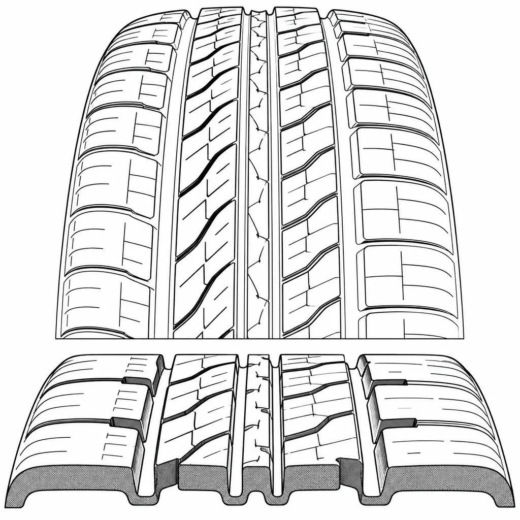 Schéma illustratif : Gradient de volume de gomme entre le centre étroitement découpé et les épaules semi-continues