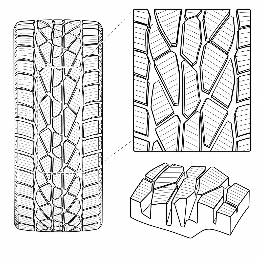 Schéma illustratif : Pavés centraux polygonaux allongés et étroitement imbriqués