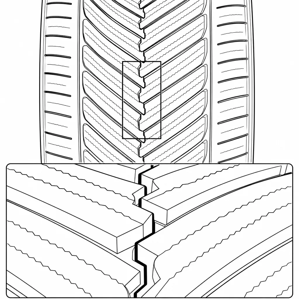 Schéma illustratif : Jonction centrale en dents de scie avec extrémités de pavés anguleuses