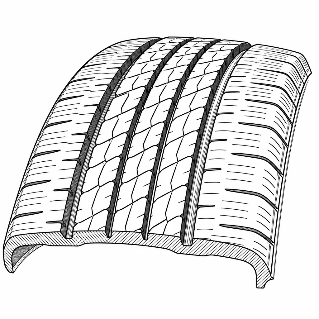 Schéma illustratif : Quatre rainures longitudinales séparant des nervures étroites
