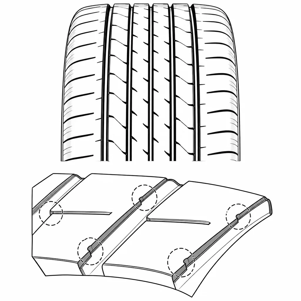 Schéma illustratif : Extrémités des encoches obliques dans les rangées et les épaules