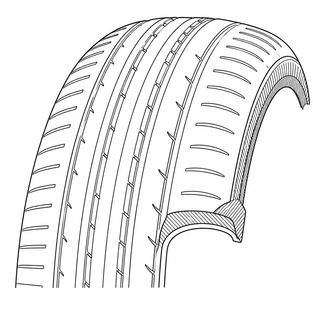 Schéma illustratif : Épaules arrondies composées de segments longitudinaux semi-continus
