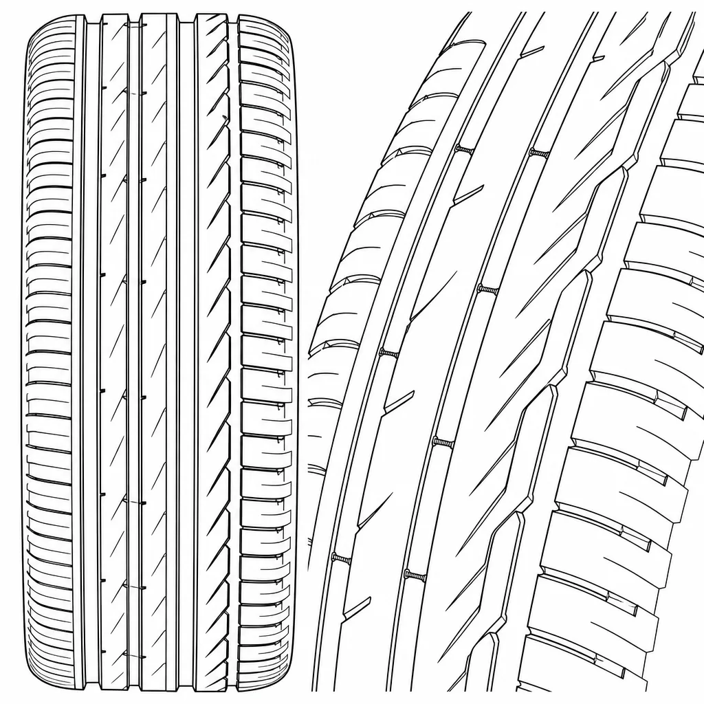 Schéma illustratif : Ponts de gomme étroits entre lamelles et encoches des pavés centraux