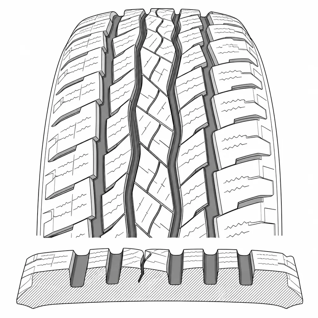 Schéma illustratif : Quatre rainures longitudinales sinueuses
