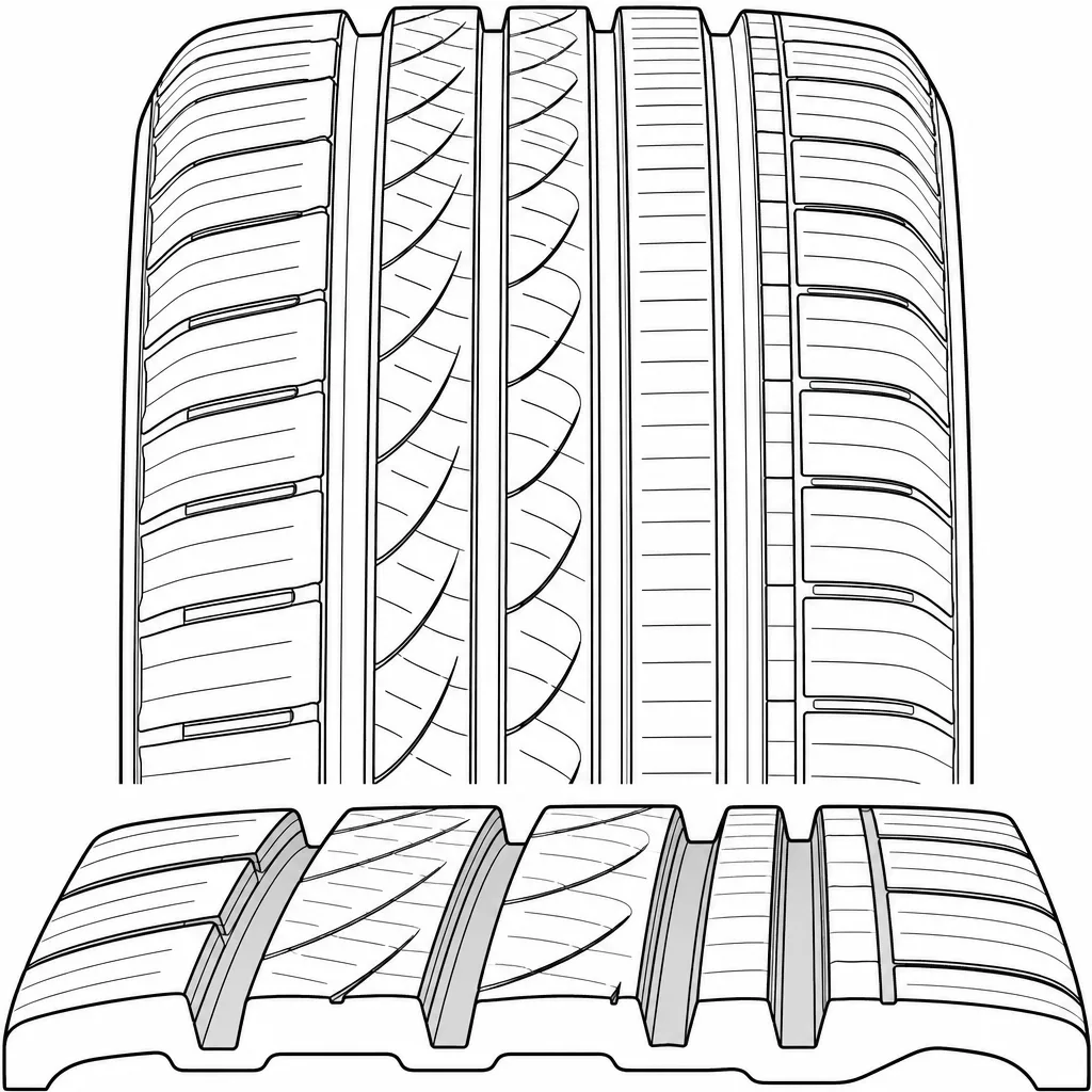 Schéma illustratif : Quatre rainures longitudinales séparant des files de pavés étroites
