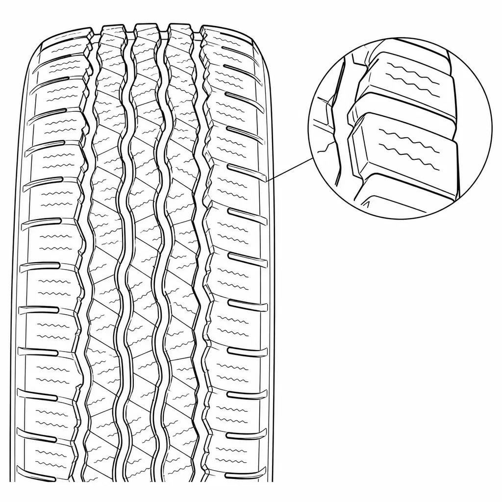 Schéma illustratif : Épaules à pavés larges séparés par des entailles transversales