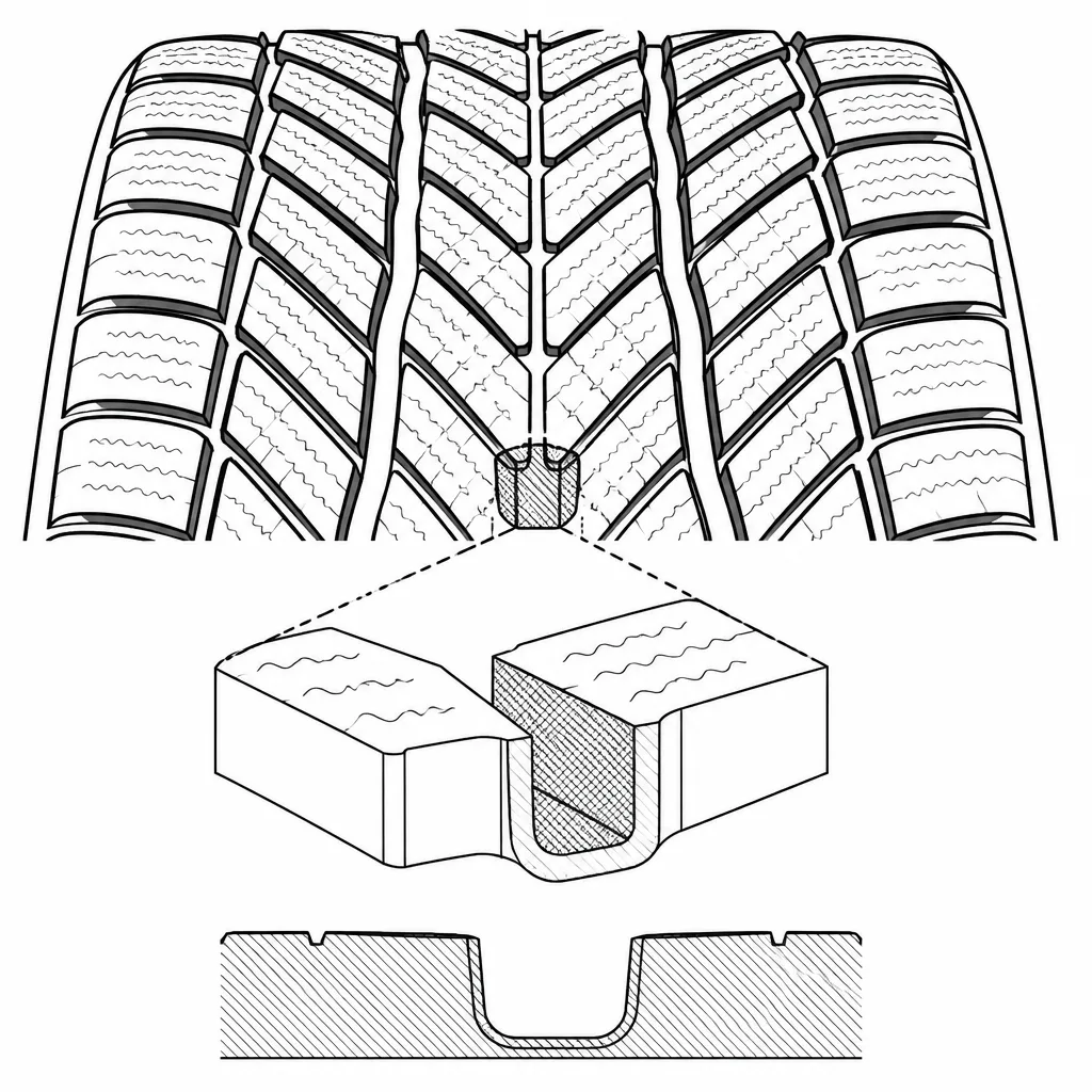 Schéma illustratif : Volume de creux entre les éléments de gomme