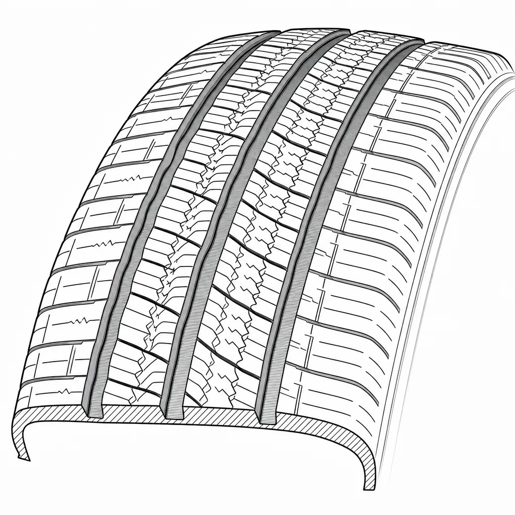 Schéma illustratif : Quatre rainures circonférentielles étroites au tracé légèrement sinueux