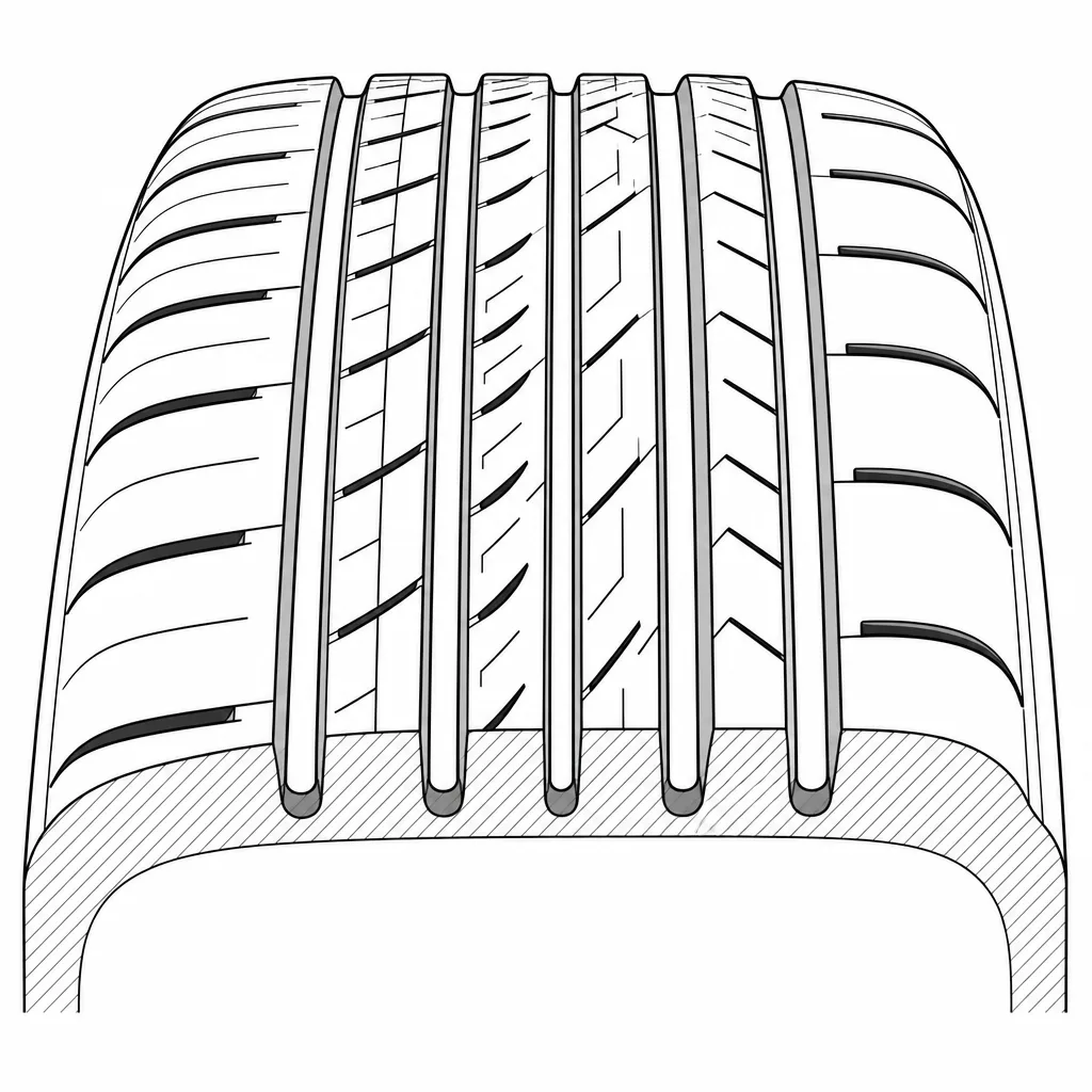 Schéma illustratif : Bandes de gomme relativement étroites séparées par quatre couloirs circonférentiels