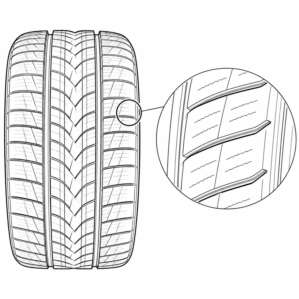 Schéma illustratif : Zones d’épaule à rapport gomme/vide élevé entre les coupures obliques