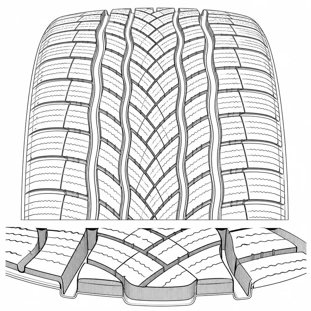 Schéma illustratif : Quatre couloirs sinueux séparant les rangées de chevrons