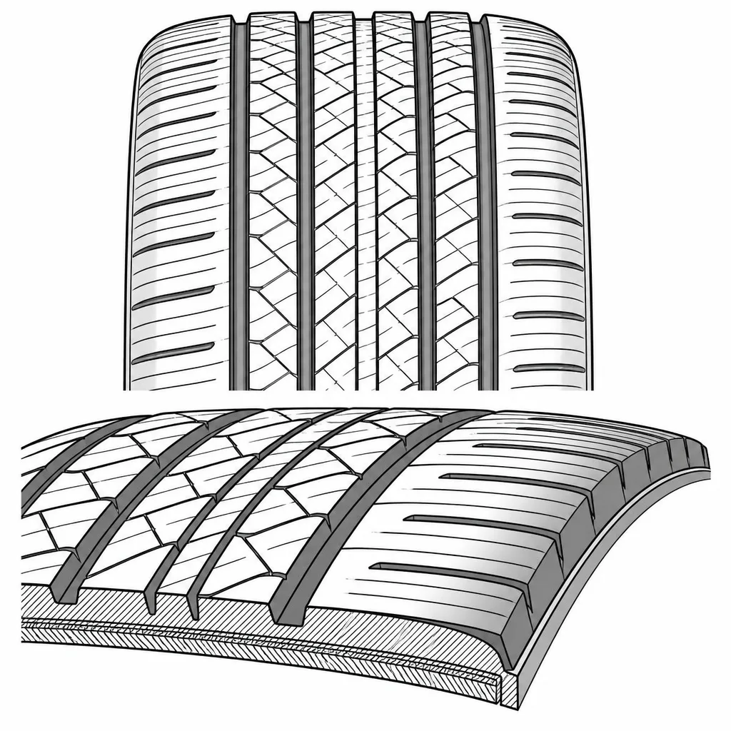 Schéma illustratif : Éléments périphériques longs avec un taux de gomme supérieur à celui du milieu