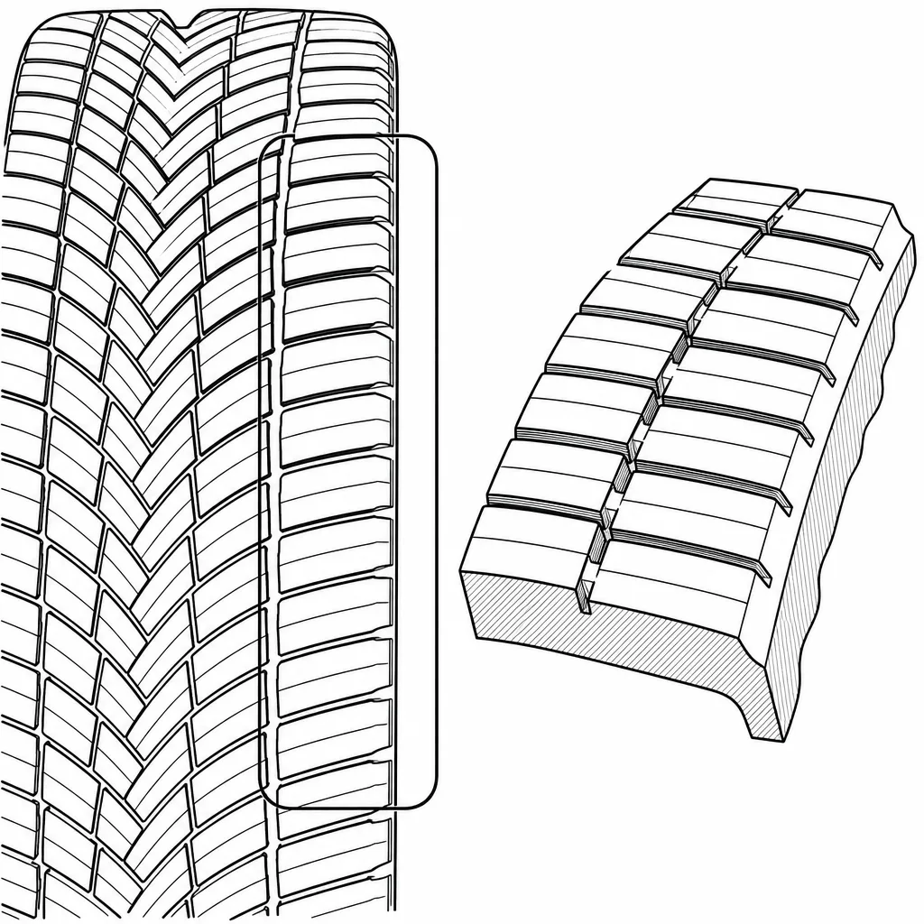 Schéma illustratif : Épaules formées de petits blocs inclinés et séparés par des encoches ouvertes