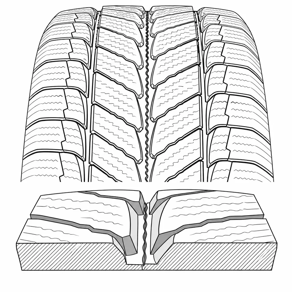 Schéma illustratif : Saignée axiale étroite bordée de pavés allongés