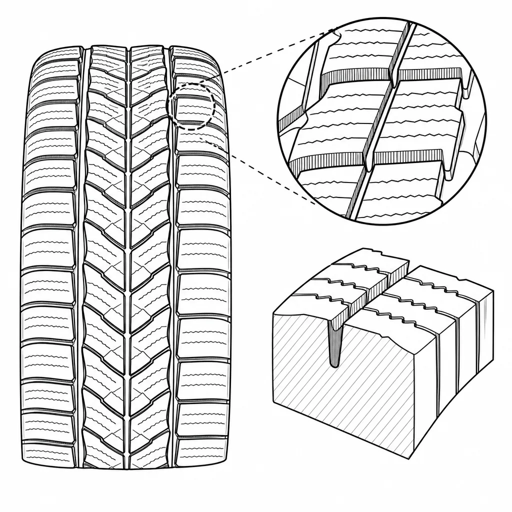 Schéma illustratif : Lamelles serrées créant des languettes de gomme étroites au sommet des pavés