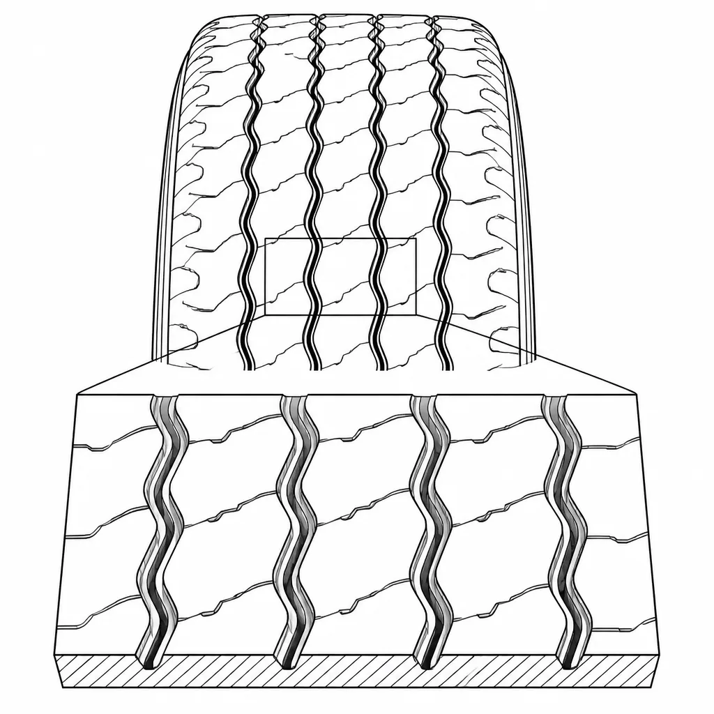 Schéma illustratif : Quatre rainures longitudinales étroites