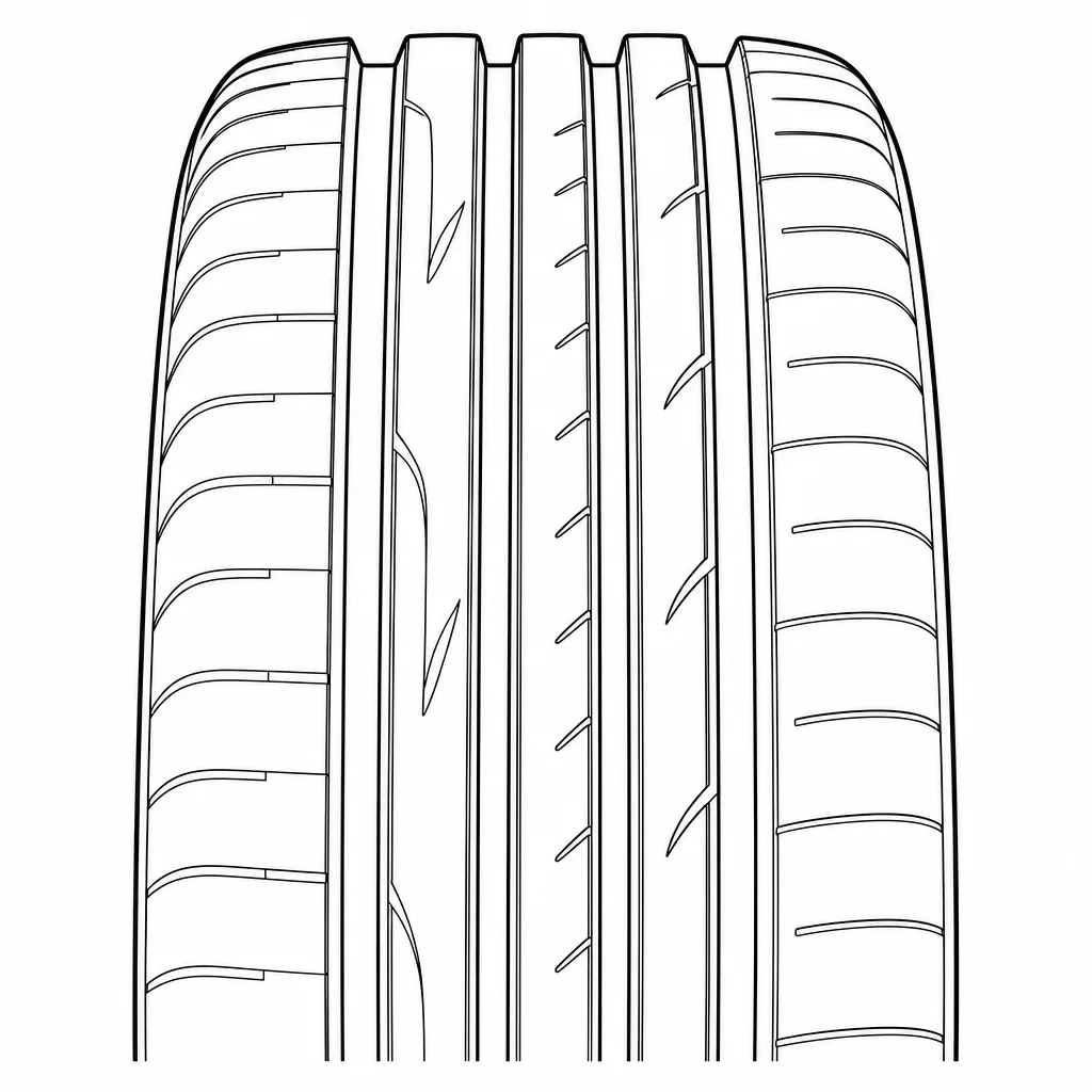 Schéma illustratif : Quatre rainures longitudinales séparant cinq bandes de gomme