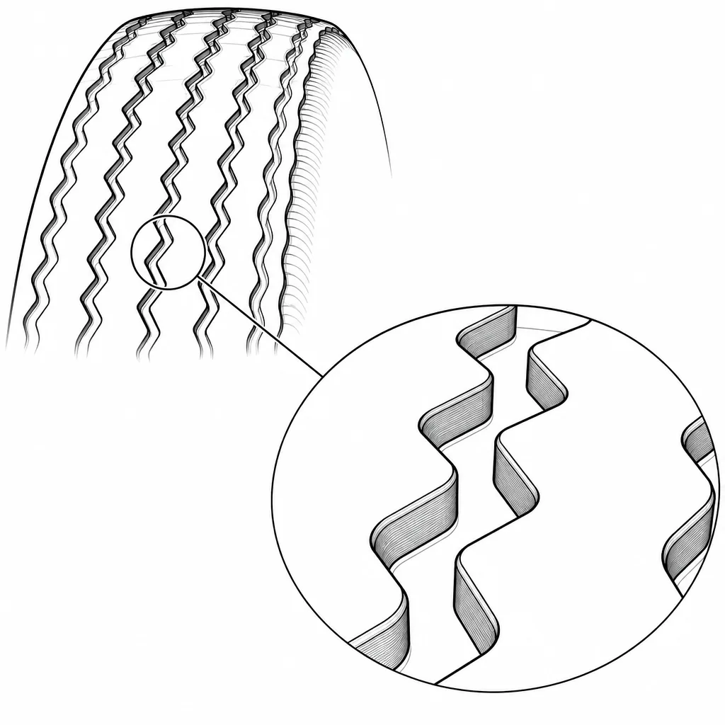 Schéma illustratif : Contours en zigzag avec alternance de sommets et de resserrements