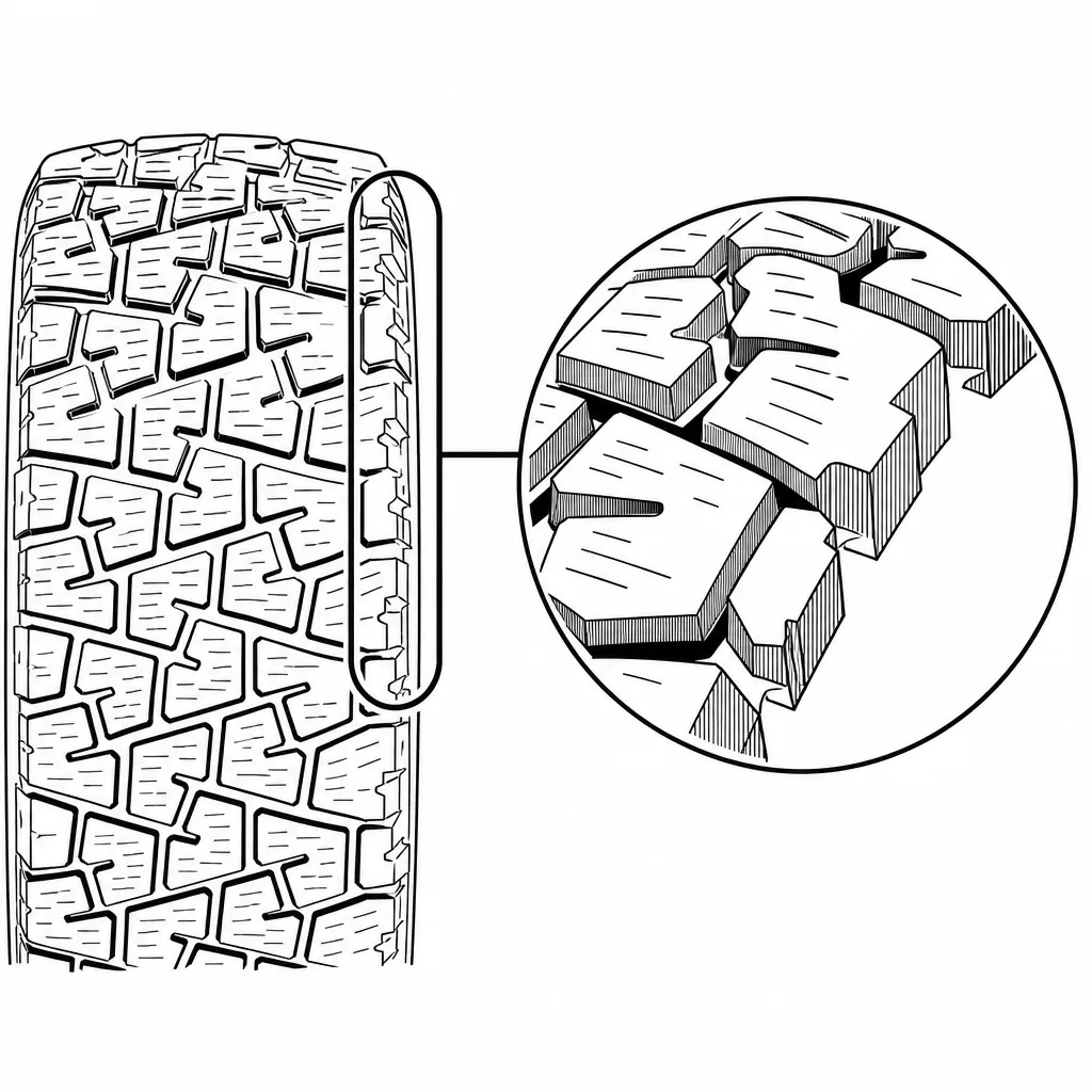Schéma illustratif : Épaules à blocs larges avec contour extérieur crénelé