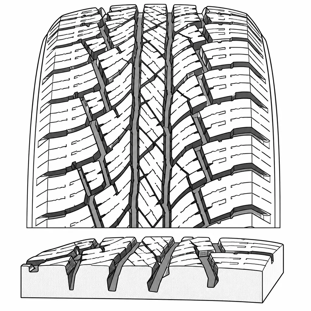 Schéma illustratif : Quatre rainures longitudinales sinueuses reliées par des passages obliques et transversaux