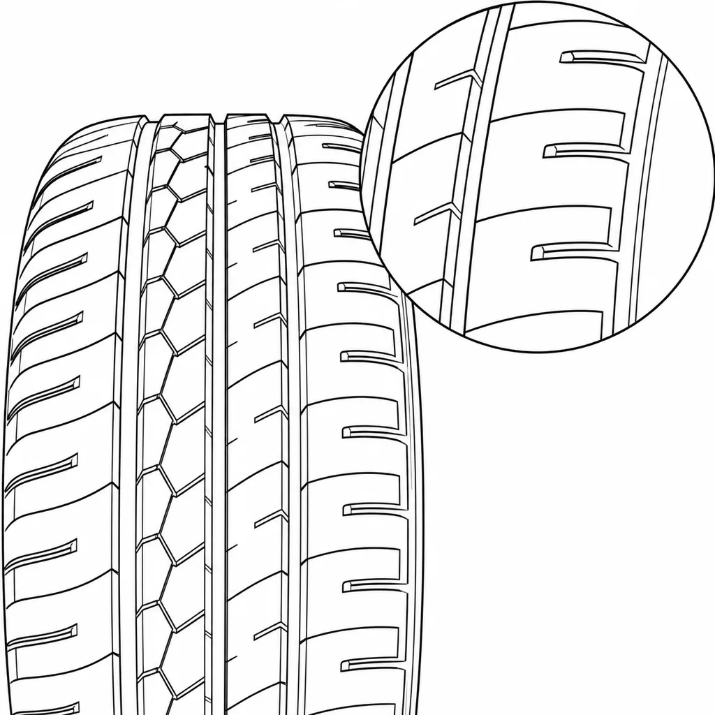 Schéma illustratif : Épaules à fort taux de gomme, découpées par des encoches courtes