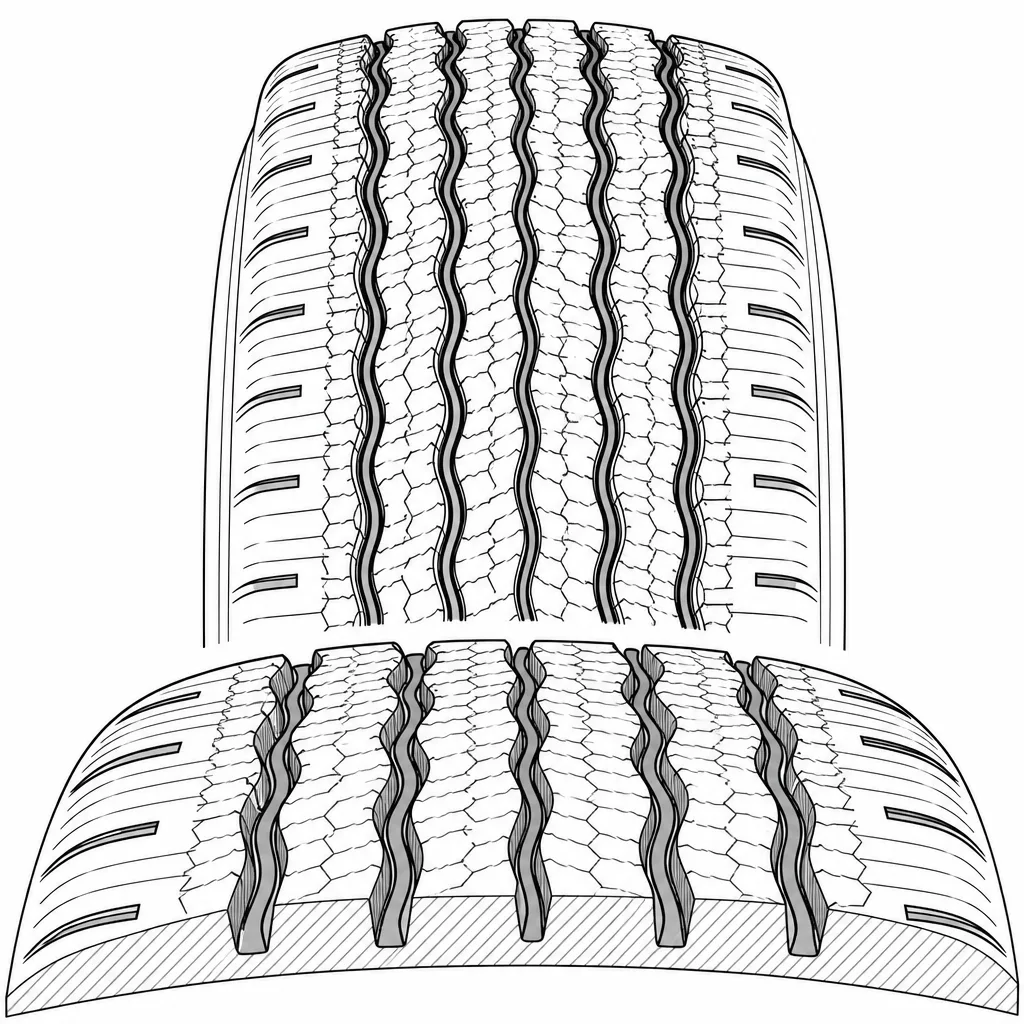 Schéma illustratif : Quatre canaux longitudinaux sinueux