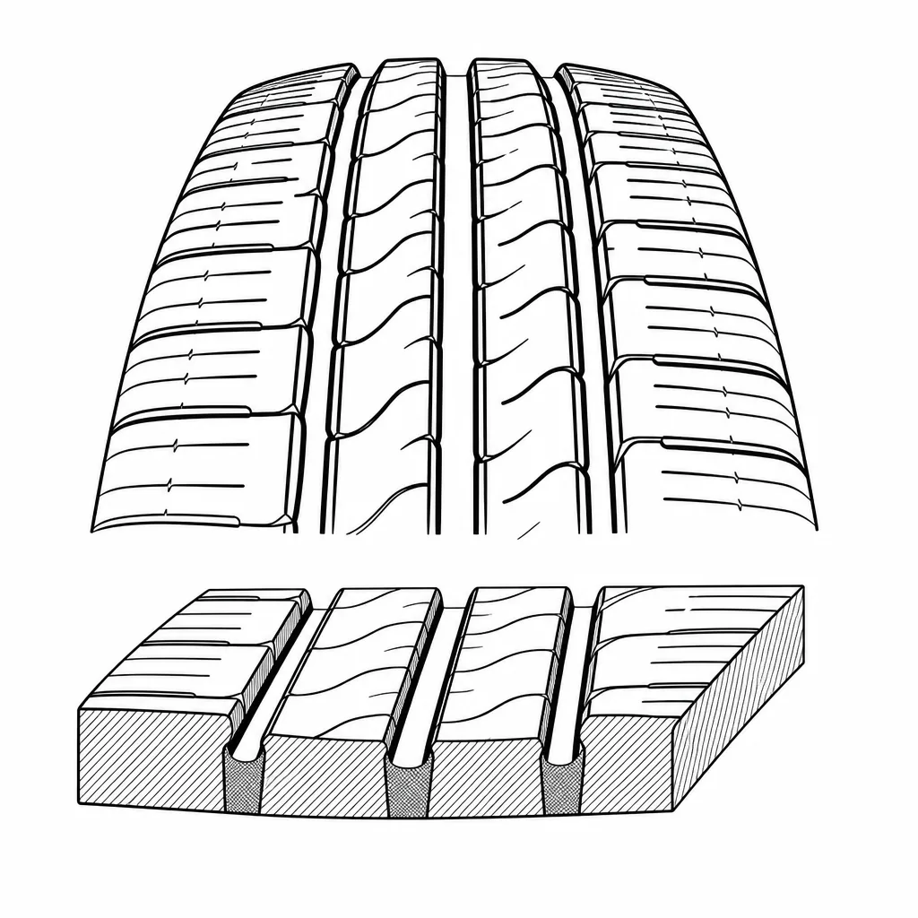 Schéma illustratif : Ossature centrale constituée de longues sections de gomme étroites