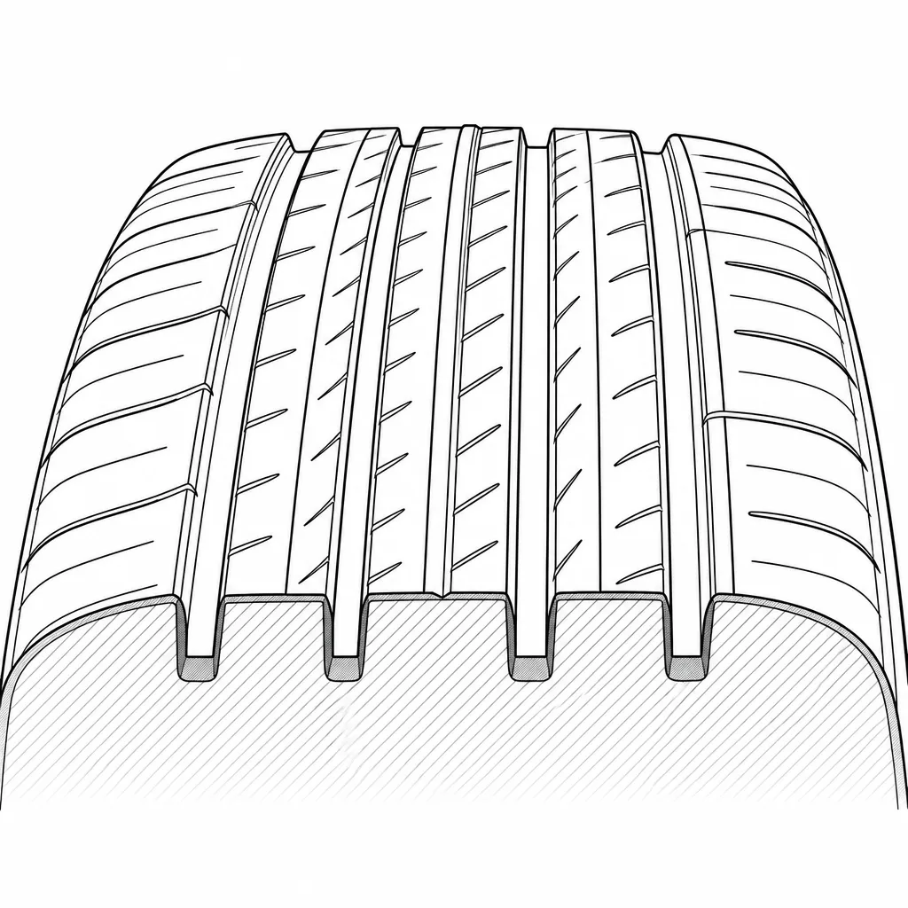 Schéma illustratif : Quatre volumes longitudinaux séparant la gomme porteuse