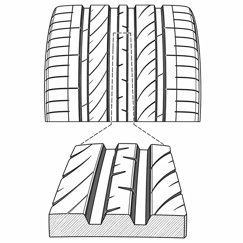 Schéma illustratif : Zone centrale étroite composée d’éléments longitudinaux discontinus