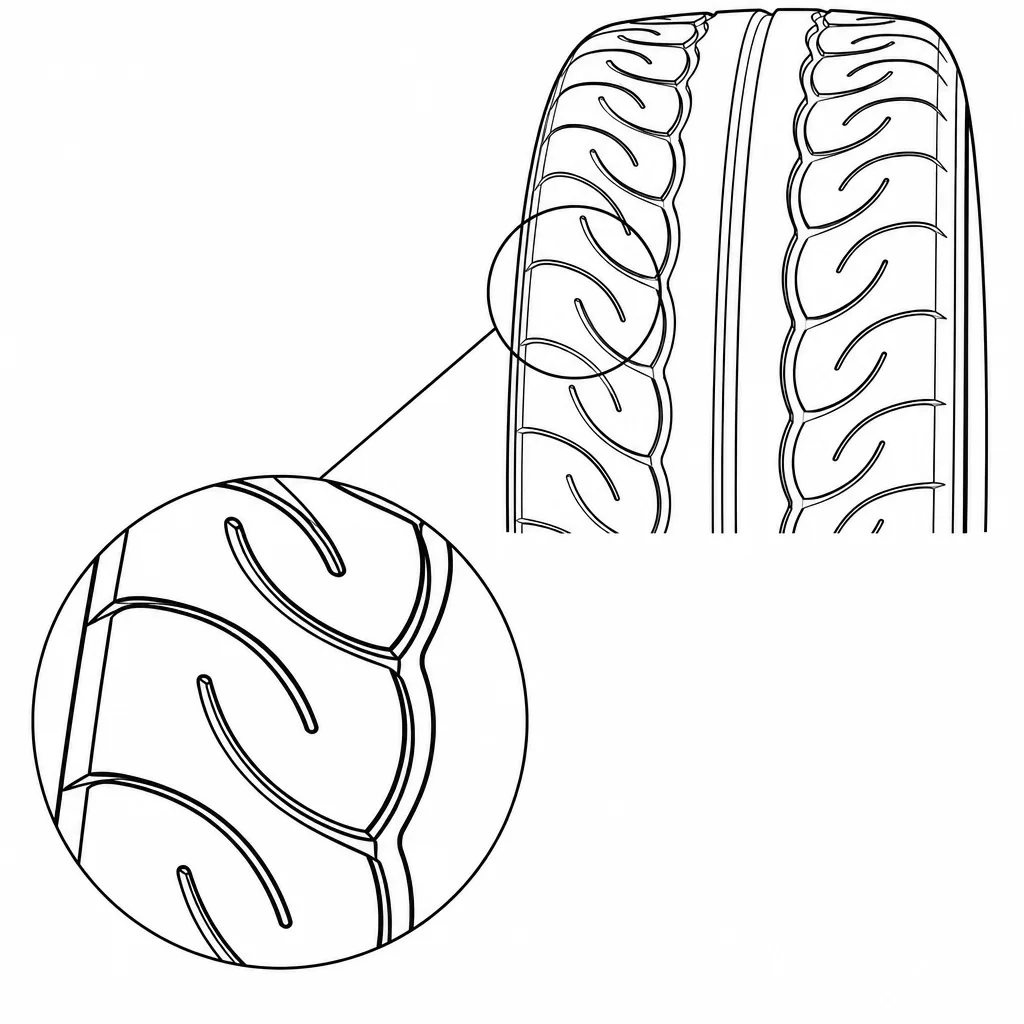 Schéma illustratif : Motifs circonférentiels de grande longueur aux contours arrondis
