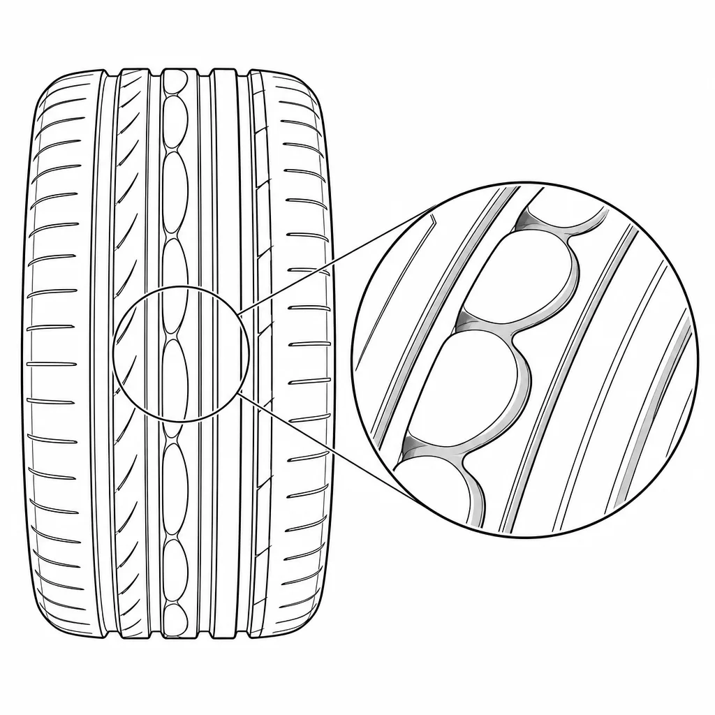 Schéma illustratif : Pavés centraux allongés à section variable entre des bords sinueux